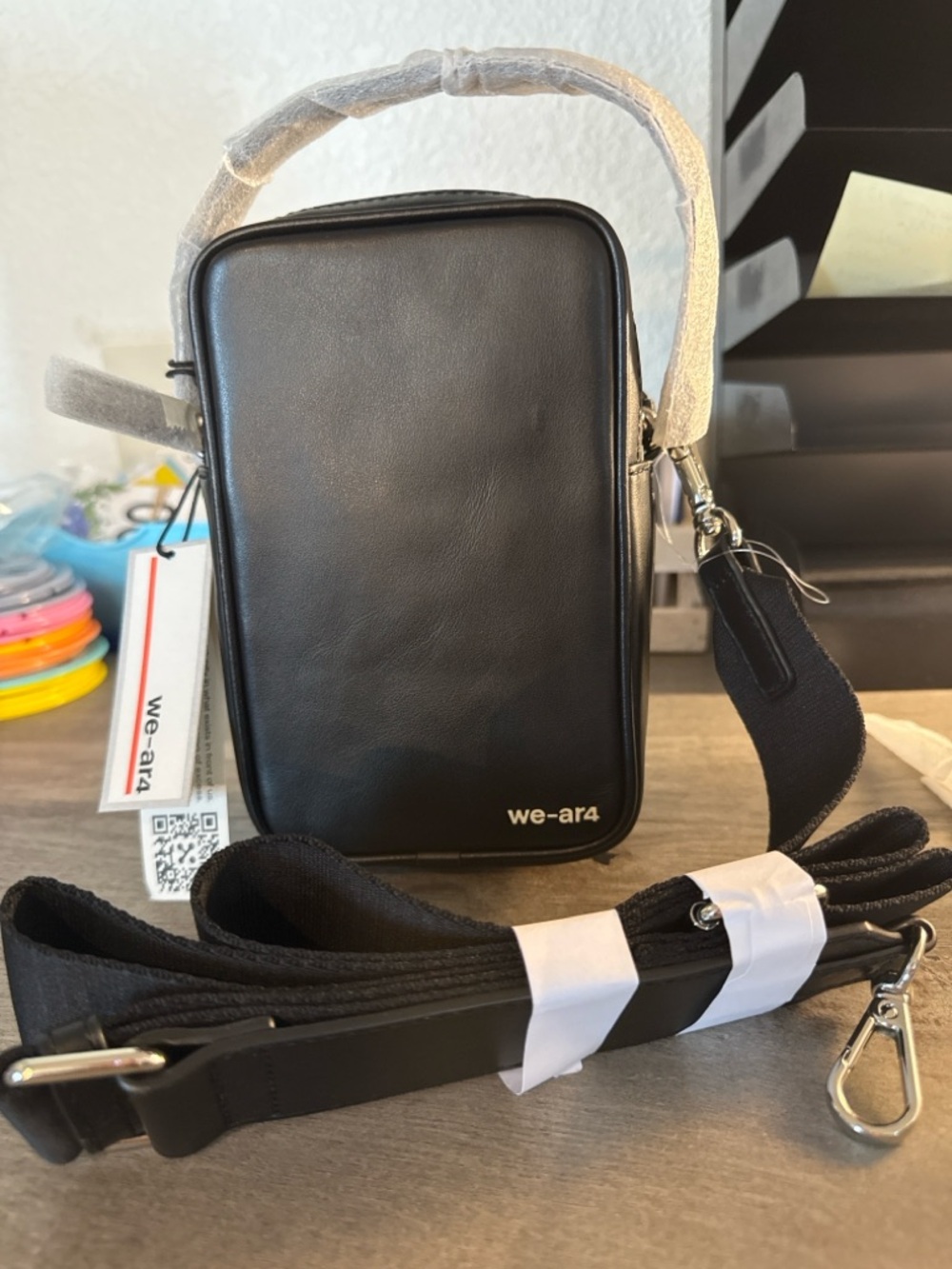 WE-AR4 Black Mini Crossbody Bag Structured Top Handle Designer NWT